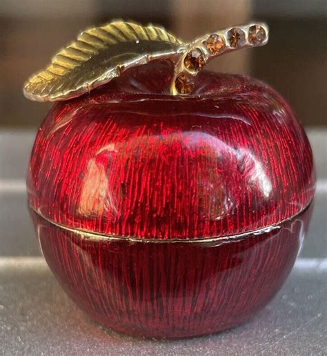 Vintage Monet Signed Enamel Metal/Magnetic Apple Trinket 